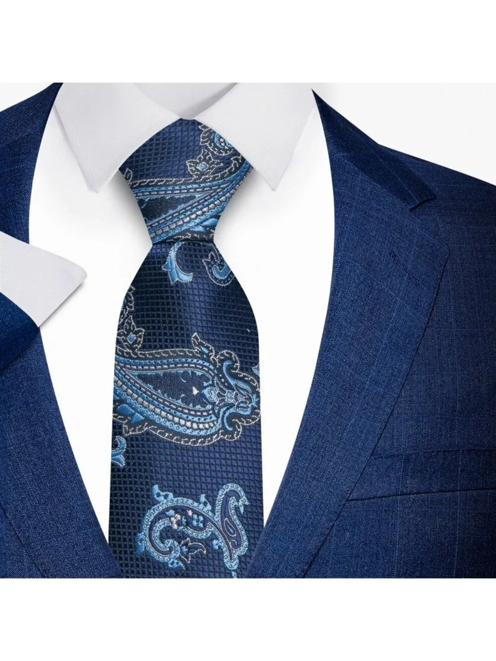 Men's Light Blue 100% Microfiber Paisley Formal Woven Silk Necktie For Business